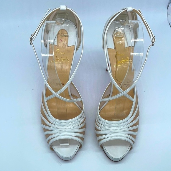 Christian Louboutin White leather Filamenta 120 Mesh Strappy heels peep toe 41.5 - Picture 1 of 9
